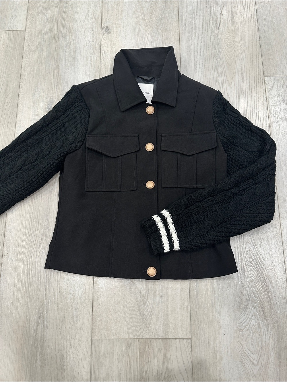 Avec Les Filles Knit Sleeve Utility Jacket Black Small